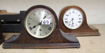 Two Napoleon Hat Shaped Oak Cased Mantle Clocks(2):