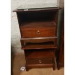 Reproduction dark oak pair of bedside chests: brass loop handles, 53cm wide (2).