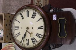 Early 20th century mahogany drop dial wall clock: with key and pendulum.