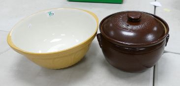 Very Larg T & G Green Ceramic Mixing Bowl (35cm): together with large salt glazed casserole dish(2)