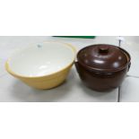 Very Larg T & G Green Ceramic Mixing Bowl (35cm): together with large salt glazed casserole dish(2)