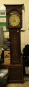 Distressed Large Carved John Ashley Leek Grandfather Clock: painted Dial , with carved decoration to