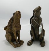 Leonardo Resin Seated Hare: together with similar Bronzed item, height of tallest 21cm(2)