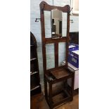 Early 20th century oak hallstand: original liners to base, integral candle box, 183cm high x 70cm