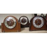 Three Deco Oak Cased Mantle Clocks: