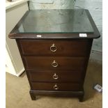 Reproduction dark oak chest of 4 drawers: brass loop handles, 53cm wide.