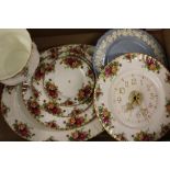 A collection of Royal Albert Old Country Roses items: large oval platter, planter, cake stand (