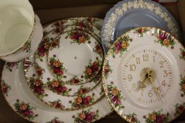 A collection of Royal Albert Old Country Roses items: large oval platter, planter, cake stand (