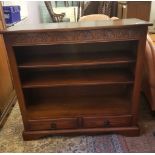 Oak 3 shelf/2 drawer bookcase: 98cm wide.