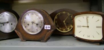 Four Oak Cased Mantle Clocks(4):