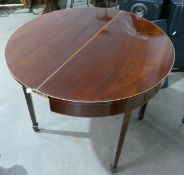 19th Century Fold Top Mahogany Extending Tea Table: on tapered legs, height 76cm, length 92cm & open
