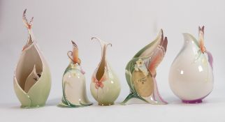 Franz Pottery Butterfly Theme items to include: vases, jug, picture frame etc , tallest 25cm(5)