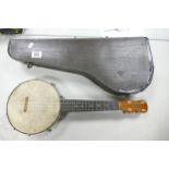 Cased Vintage Dulcetta banjo ukulele: length 55.5cm