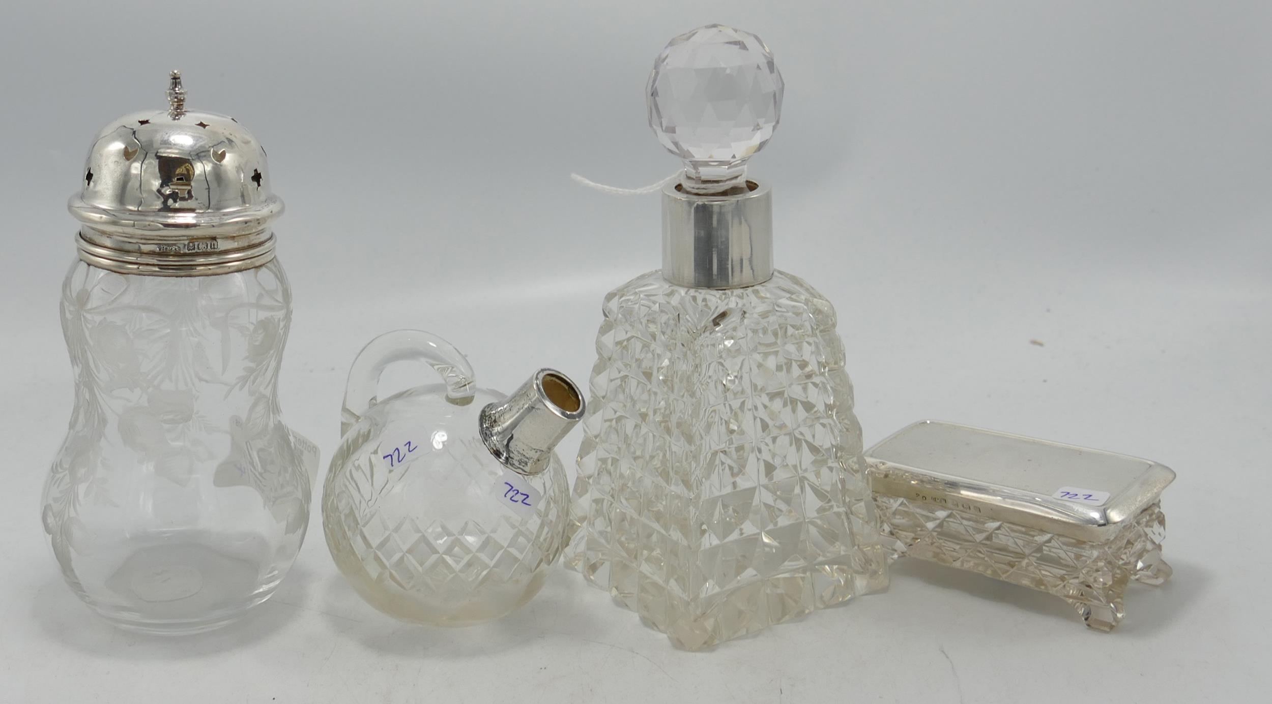 A collection of Silver Topped or Rimmed Glass items: height of tallest 16cm(4)