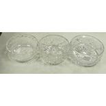 Three large good quality crystal fruit bowls: diameter of largest 22cm