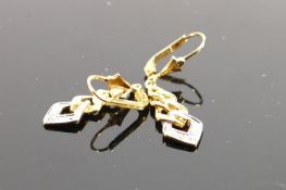 Pair 18ct gold & diamond earrings, 3.2g:
