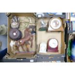 A mixed collection of items to include: Mantle Clocks, Brass Ornaments, large resin figure of