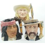 Royal Doulton Wild West Series Character Jugs: Annie Oakley D6732, Geronimo D6733 & Wild Bill