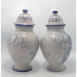 Pair of Later Apothecary Lidded Jars: detailed with Verbena & Gentiana Script, height 28cm(2)