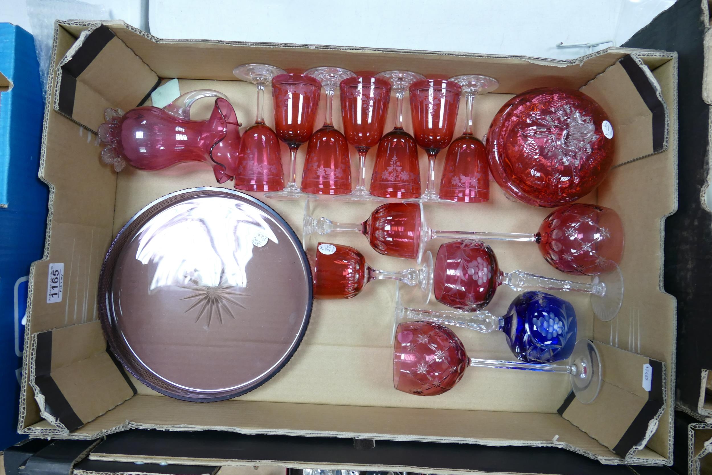 A collection of Victorian & Similar Cran berry & Coloured Glass ware: