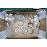 A good collection of silver plated items to include: coasters, candlesticks, toast racks etc