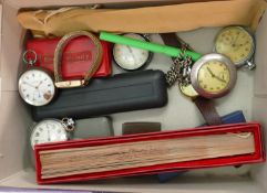 A collection of vintage items; including pocket & wristwatches, silver watch chain, fans, old shaver