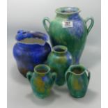 A collection of Mottled Art Deco Empire Ware Vases & Jug: tallest 25.5cm