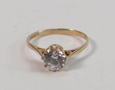 Ladies 9ct Solitaire Gold Ring Set with White Stone : 1.3g, size k