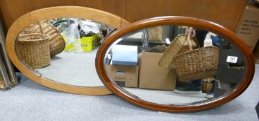 Two Antique Oval Framed Wall Mirrors: