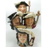 Royal Doulton large character jugs The three Musketeers comprising D'Artagnan D6691, Athos D6434,