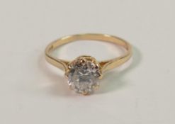 Ladies 9ct Solitaire Gold Ring: set with white stones, 2.2g, size m