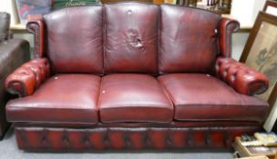 Oxblood Red Chesterfield Type 3 Seater Settee:
