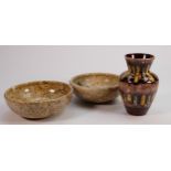 A mixed collection of items to include: West German Mid Century Vase, Laurus Bowls Fossil Stone(3)
