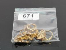 A collection of scrap 9ct gold jewellery: including rings, chains, odd earrings etc, all hallmarked,