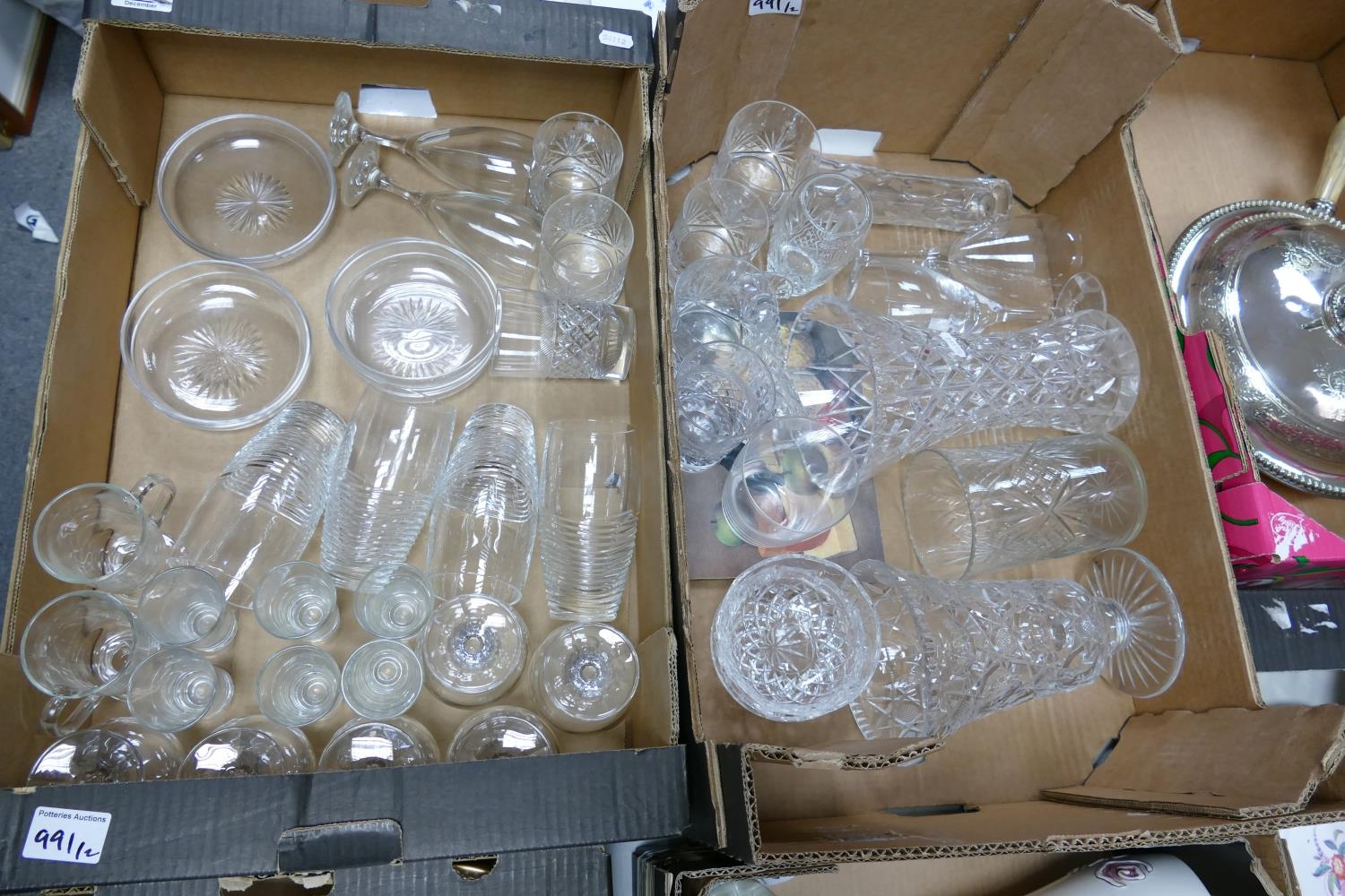 A collection of Quality Cut Glass Crystal Vases Bowls & similar(2 trays)