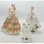 Royal Doulton Lady Figure Country Rose: Coalport Lady figure & Royal Albert Old Country Rose