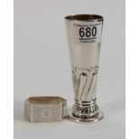 Silver hallmarked vase and napkin holder: 120g. (2)