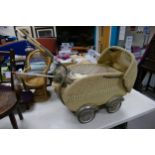 Wicker Shirley Temple Theme Air stream Dolls Pram: