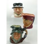 Royal Doulton Large Character Jugs: Beefeater D6206, Cardinal & Rip Van Winkle D6438(3)