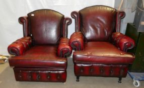 Pair Oxblood Red Chesterfield Type Arm Chairs: