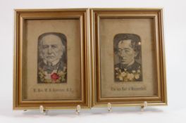 Pair of 19th Century Stevengraphs of Gladstone & The Earl of Beaconsfield: each 21 x 16cm