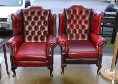 Pair of Chesterfield Type Oxblood Leather Arm Chairs(2)