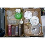 A mixed collection of items to include: Royal Albert Moss Rose patterned side plates, Glass ware,