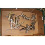 A collection of heavy metal cast bird figures: phesants etc.