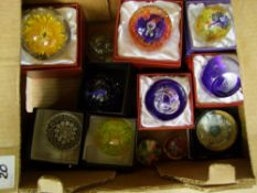 A collection of glass paperweights: mostly boxed (12).