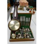 Oak cased cutlery canteen : together with a modern shortland Bowen barometer (2)