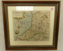 A Map by Christopher Saxton and William Kip : 49cm x 45cm including frame