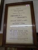 A local Staffordshire framed property deeds print: 55cm x 37cm.
