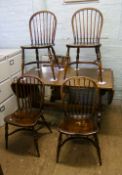 Ercol style drop leaf dining table: together with 4 wheelback dining chairs.