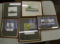 A group of 5 framed and glazed watercolours: indistinctly signed (5).